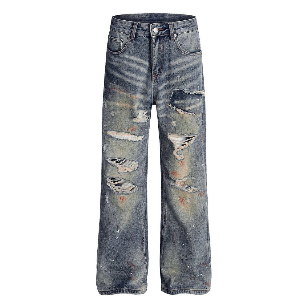 F3F Select Stone Washed Splash Ink Hole Distressed Jeans | Face 3 Face