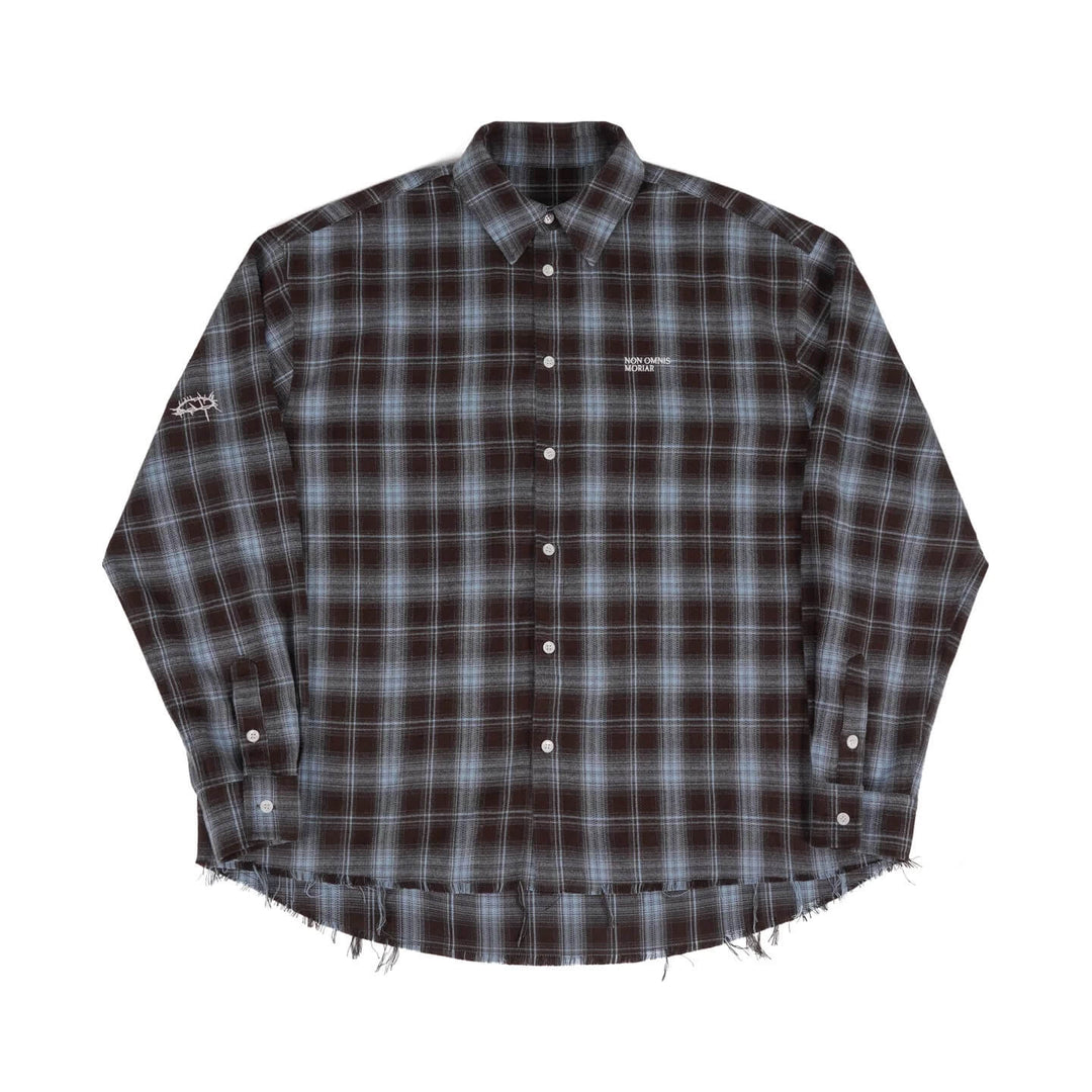 UNDERWATER Blue Brushed Plaid Raw Hem Long Sleeve Flannel Shirt | Face 3 Face