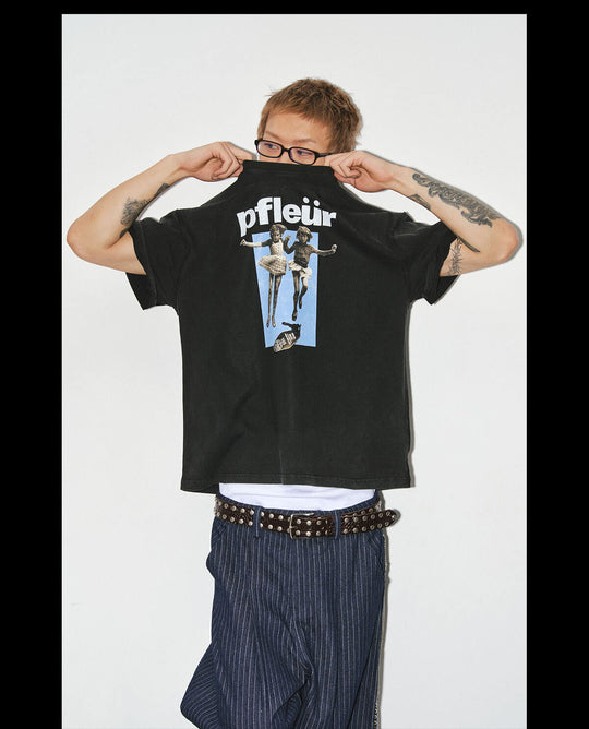 NOVACAM Vintage Washed Photo Print Short Sleeve Tee | Face 3 Face