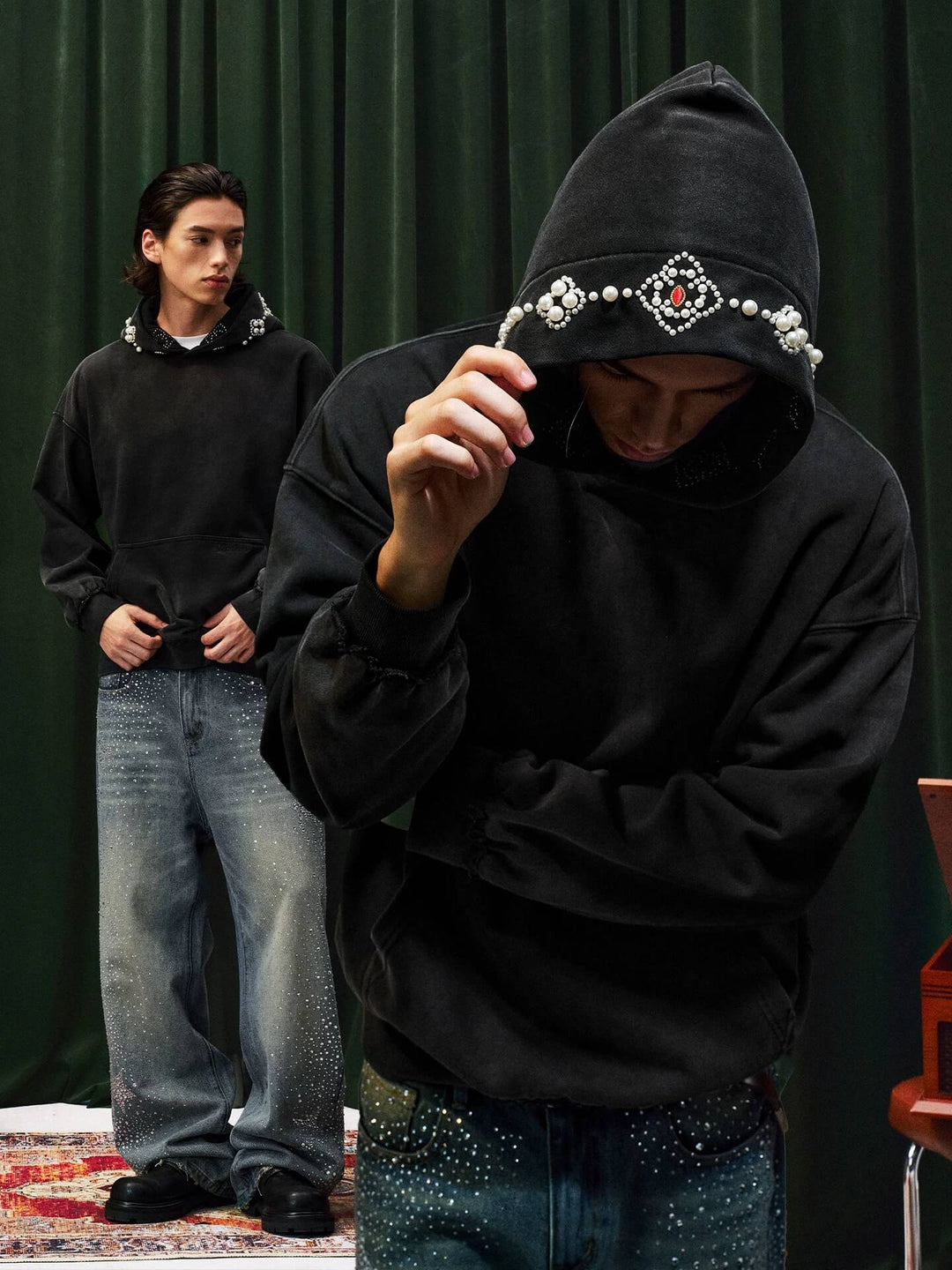 YADcrew Pearl Hood Washed Distressed Hoodie | Face 3 Face