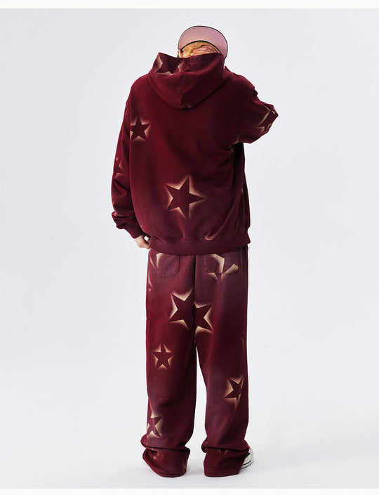 MEDM Washed Star All Over Print Zip Up Hoodie | Face 3 Face