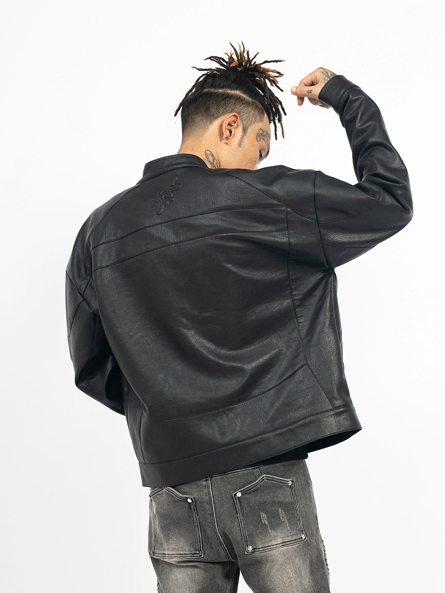 TGFCLUB Logo Embroidered Racing Leather Jacket | Face 3 Face