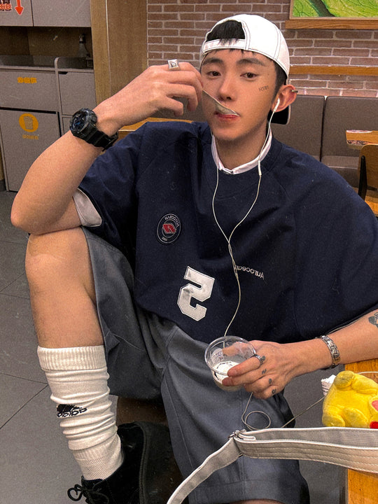 Aurocean Dirty Dye Aged Vintage Patch Embroidered Soccer Jersey Tee | Face 3 Face