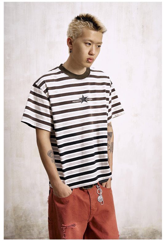 Remedy Washed Striped Star Print Tee | Face 3 Face