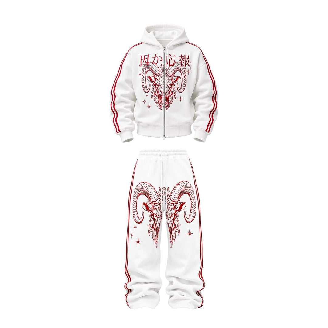 KARMANISTIC Sheep Head Embroidered Side Stripe Baggy Sweatpants | Face 3 Face