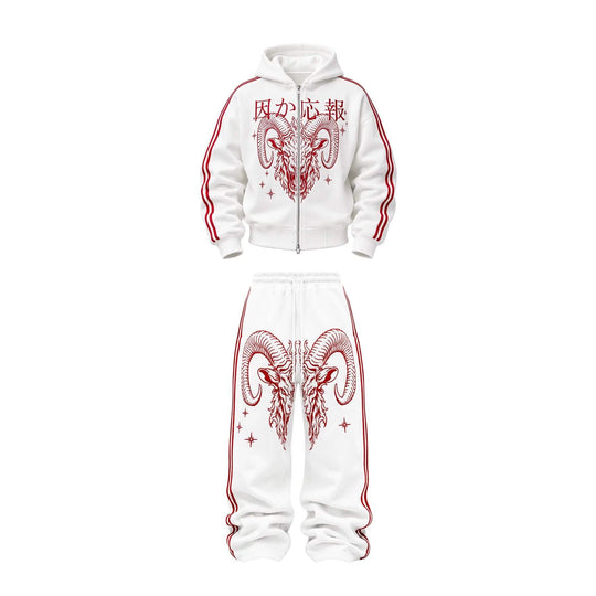 KARMANISTIC Sheep Head Embroidered Side Stripe Baggy Sweatpants | Face 3 Face