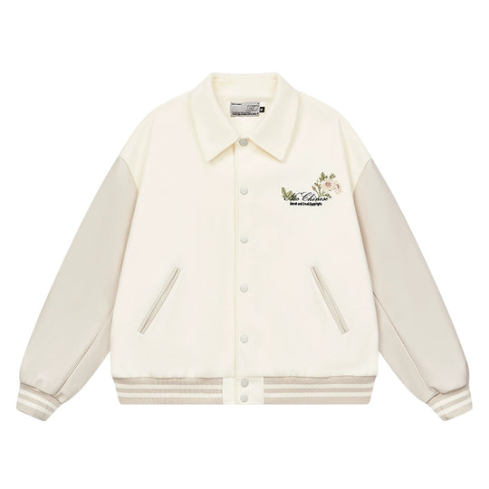 Harsh and Cruel Floral Embroidered Script Baseball Jacket | Face 3 Face