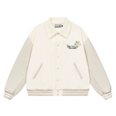 Harsh and Cruel Floral Embroidered Script Baseball Jacket | Face 3 Face