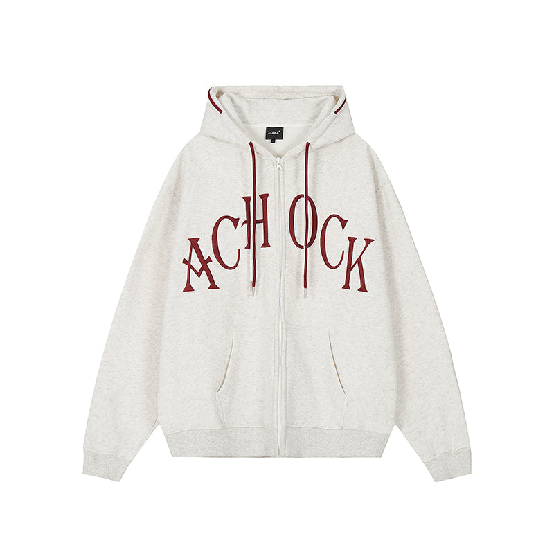 Puff print hoodies | Achock Double Hooded Rope Logo Zipper Hoodie | Face 3 Face