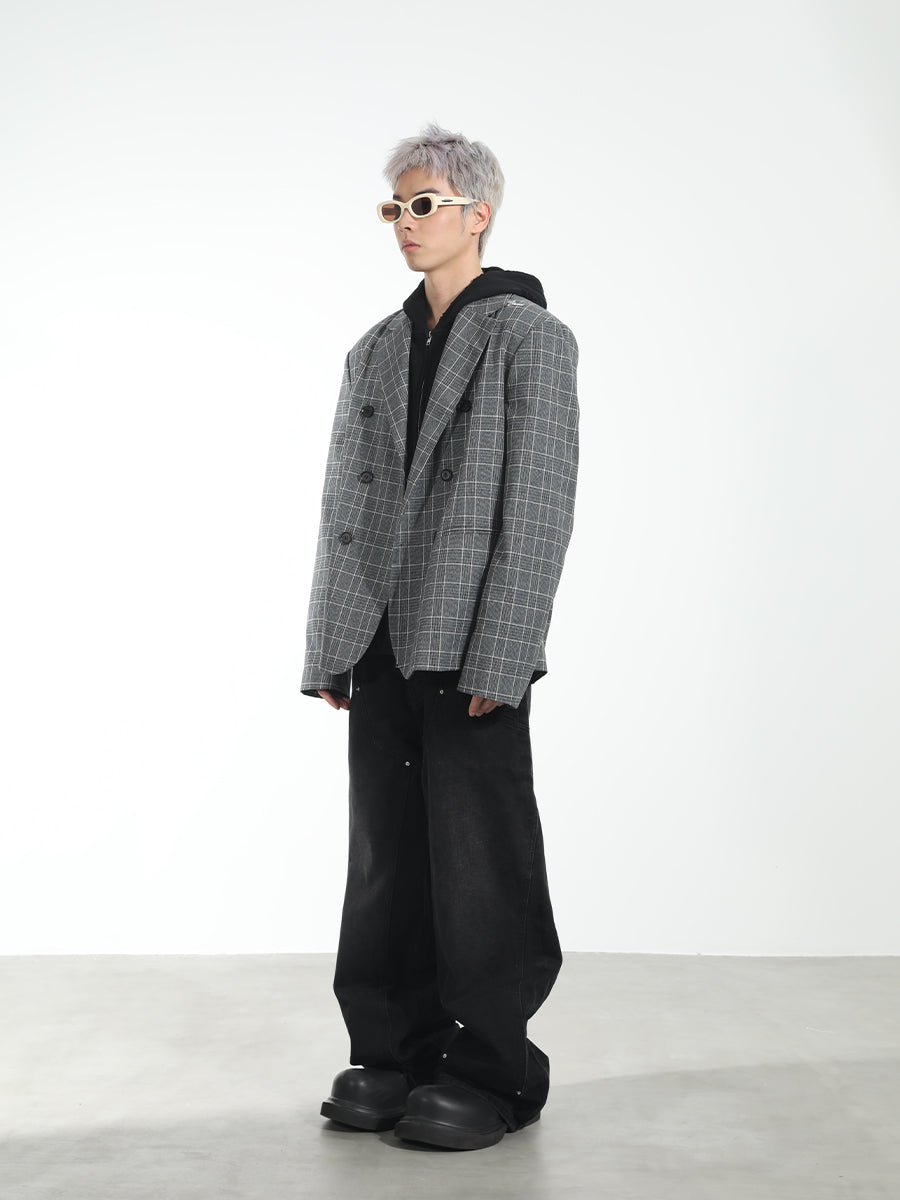 Harsh and Cruel Customized Check Double Breasted Blazer