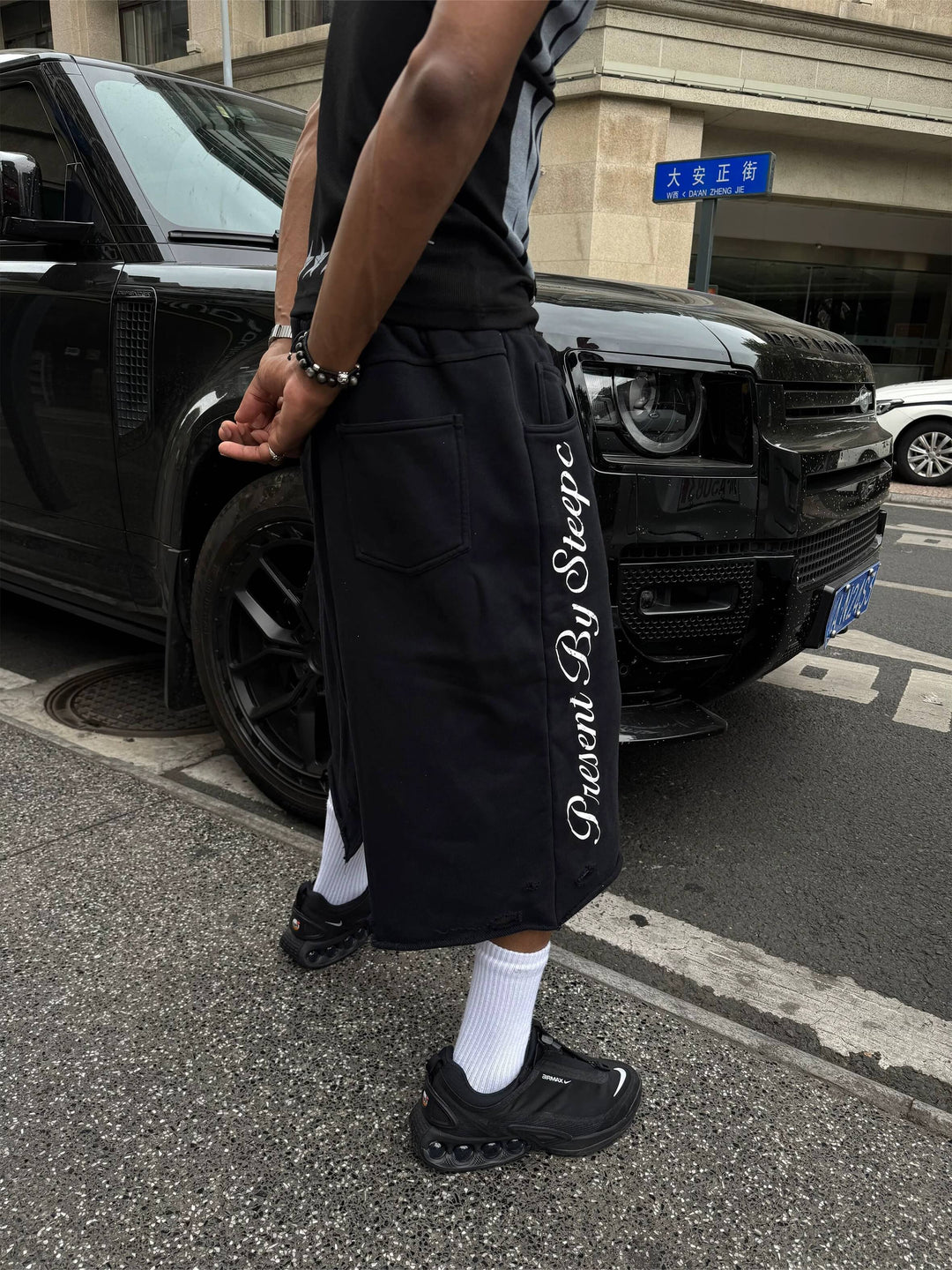 STEEPC Reconstructed Distressed Patchwork Cutoff Baggy Sweat Shorts | Face 3 Face