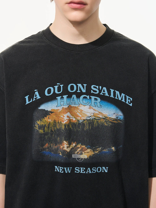Harsh and Cruel Washed Printed Mountain Tee
