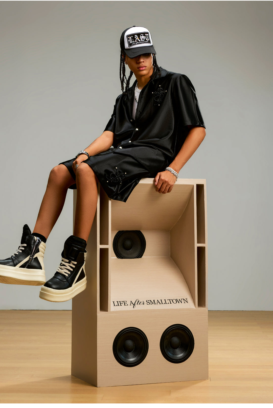 Small Town Kid 3D Cross Embroidered Satin Cuban Shirt Set | Face 3 Face