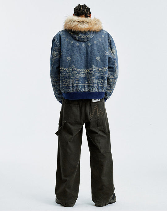 MEDM Ethnic Paisley Denim Hooded Jacket | Face 3 Face