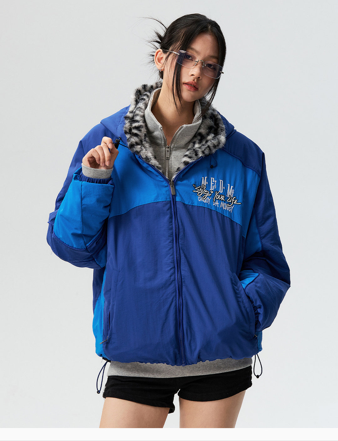 MEDM Reversible Leopard Fur Hooded Track Jacket | Face 3 Face