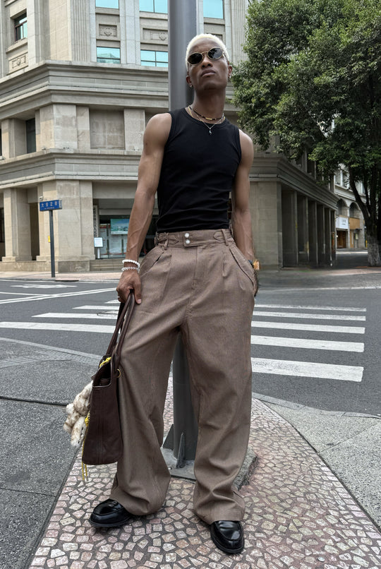 STEEPC Houndstooth Tucked Baggy Suit Pants | Face 3 Face