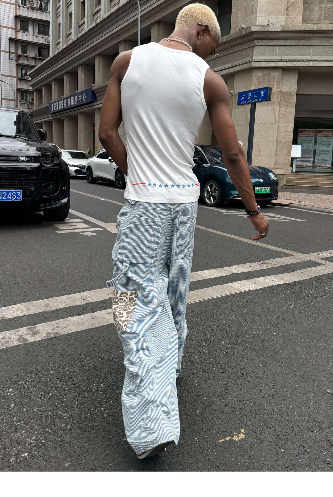 STEEPC Leopard Print Double Knee Hickory Stripe Baggy Pants | Face 3 Face