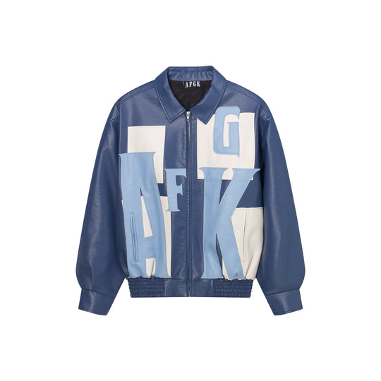 AFGK Large Logo Color Block Racing Leather Jacket | Face 3 Face