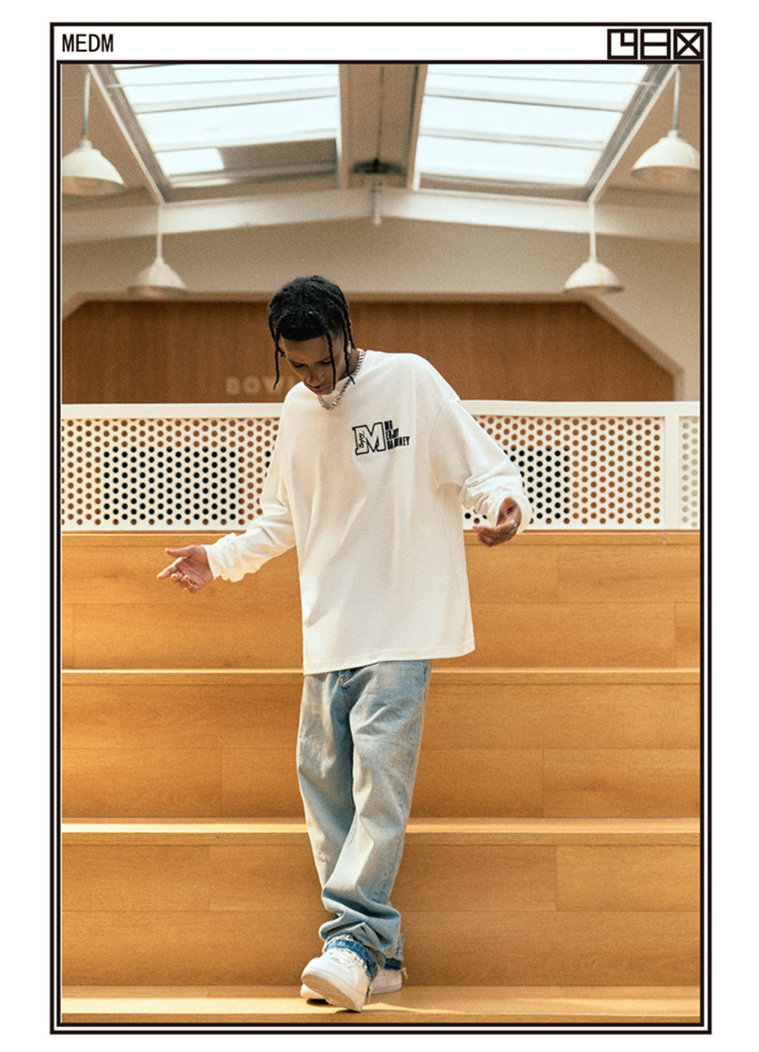 MEDM M Logo Embroidered Long Sleeve Tee | Face 3 Face