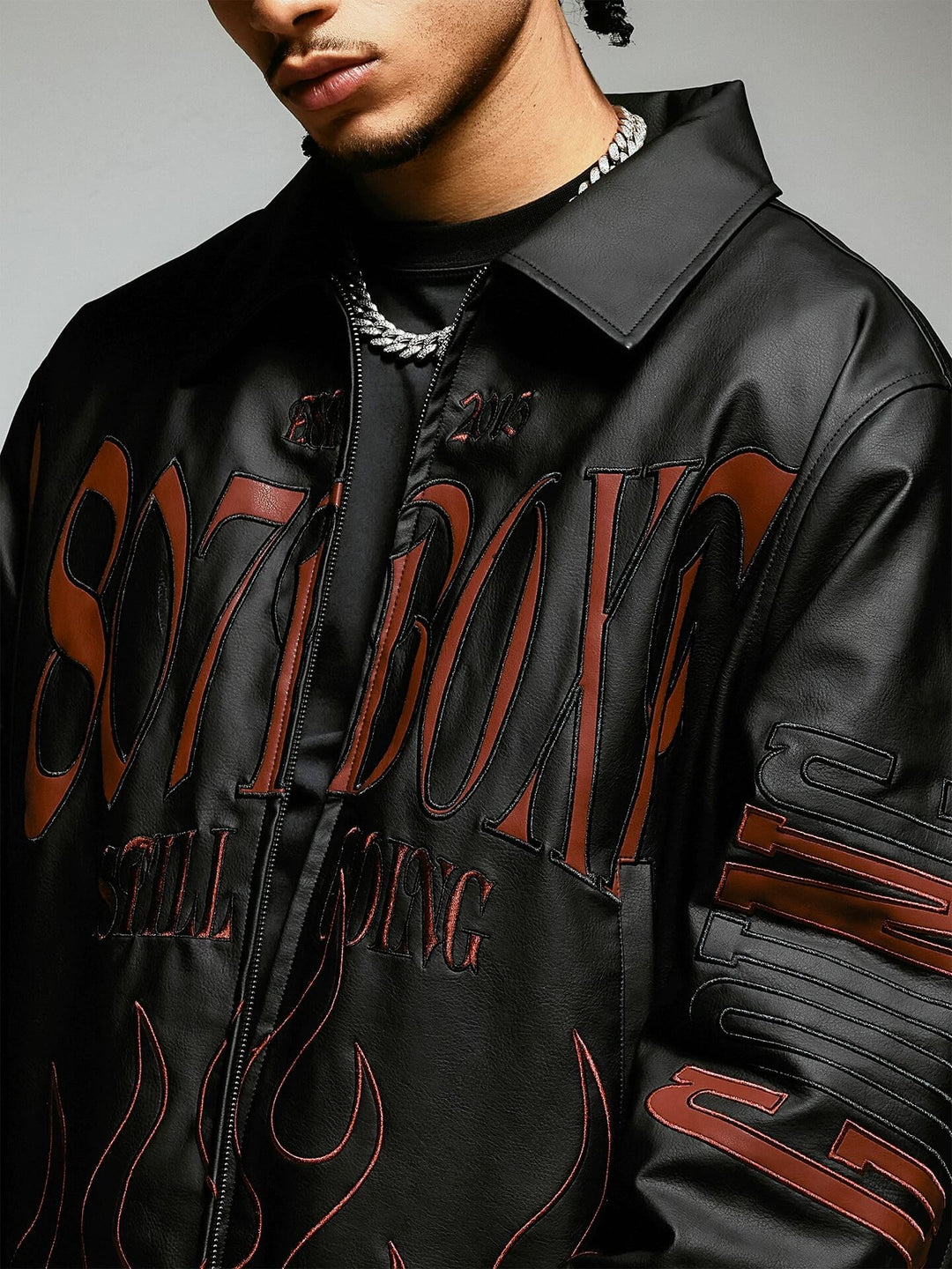 1807 Embroidered Patch PU Leather Racing Jacket | Face 3 Face