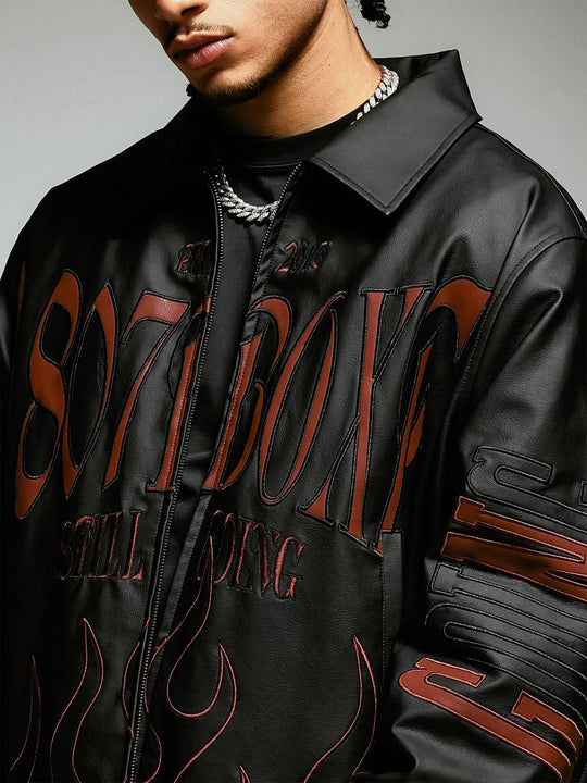 1807 Embroidered Patch PU Leather Racing Jacket | Face 3 Face