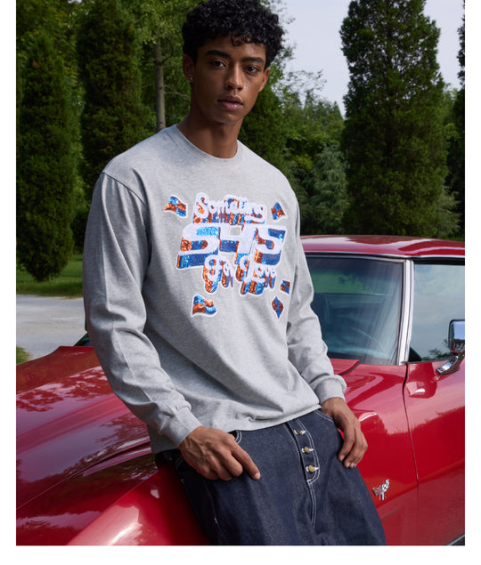 S45 3D Sequined Letter Logo Long Sleeve Tee | Face 3 Face