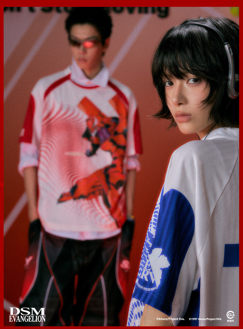 DSM x EVA Unit Graphic Print Striped Short Sleeve Soccer Jersey