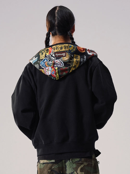 Remedy Badge Print Hood Zip Up Hoodie | Face 3 Face