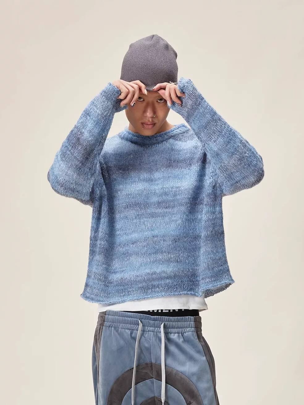 EVILKNIGHT(EK) Gradient Striped Knit Sweater | Face 3 Face