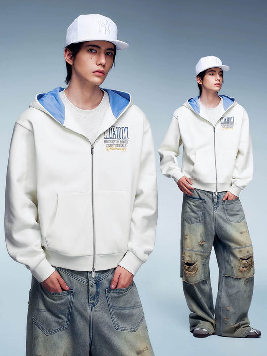 MEDM Contrast Hood Lining Zip Up Hoodie | Face 3 Face