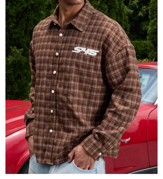 S45 Plaid Pearl Button Logo Long Sleeve Shirt | Face 3 Face