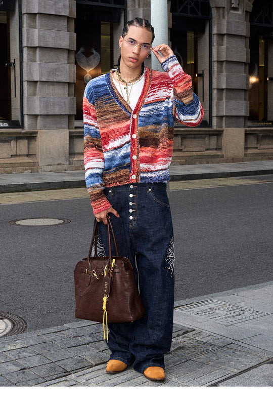 STEEPC Multicolor Gradient Heart Patch Knit Cardigan | Face 3 Face