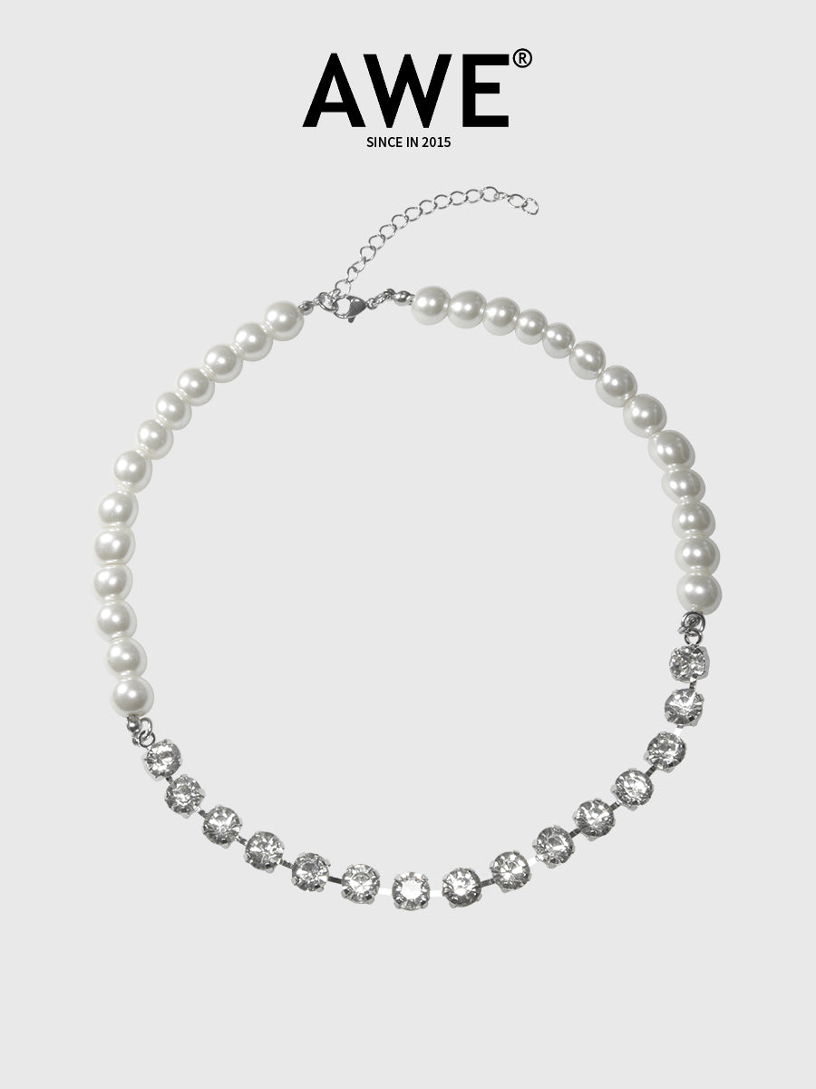AWE Pearl Rhinestone Chain Necklace | Face 3 Face