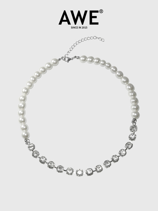 AWE Pearl Rhinestone Chain Necklace | Face 3 Face