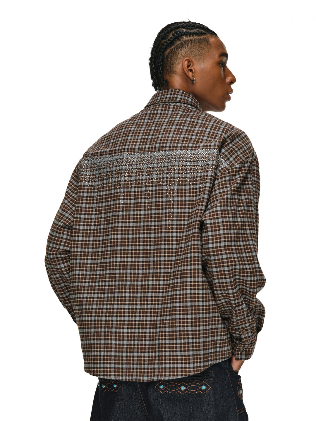 ANTIDOTE Rhinestone Flannel Plaid Long Sleeve Shirt | Face 3 Face