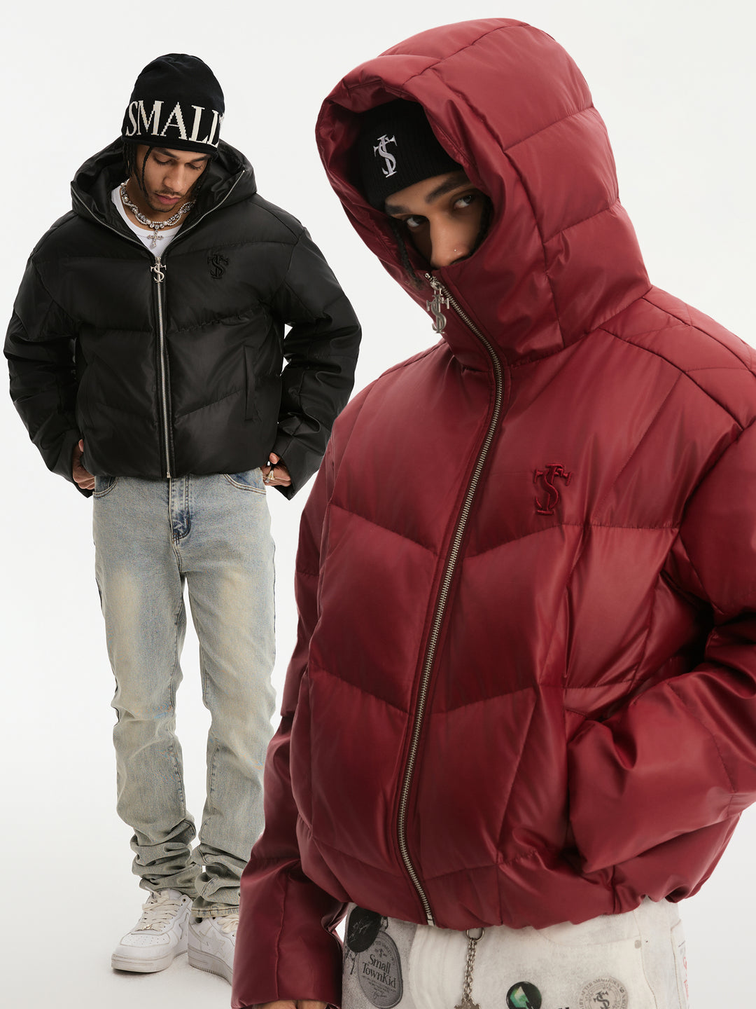 Small Town Kid Metallic Shiny Hooded Down Jacket | Face 3 Face