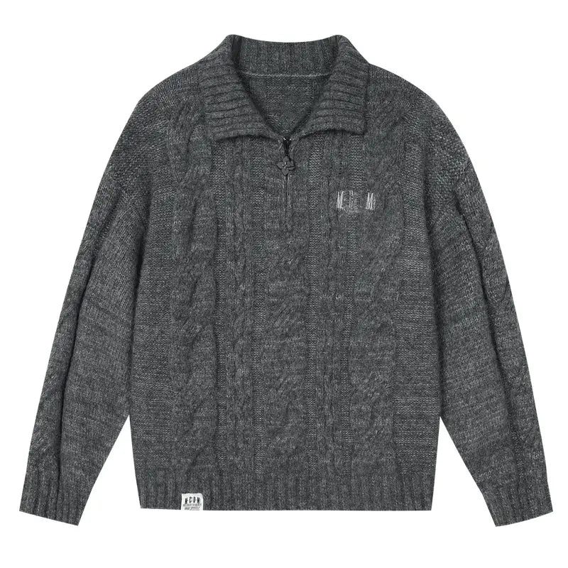 MEDM Cable Knit Half Zip Polo Sweater | Face 3 Face
