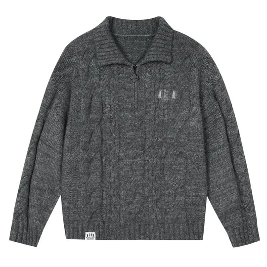 MEDM Cable Knit Half Zip Polo Sweater | Face 3 Face