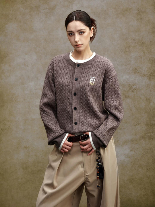 YADcrew Cable Knit Crew Neck Cardigan | Face 3 Face