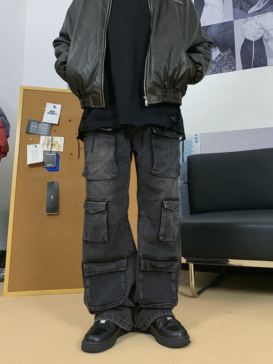 F3F Select Multi Pocket Washed Old Denim Cargo Jeans