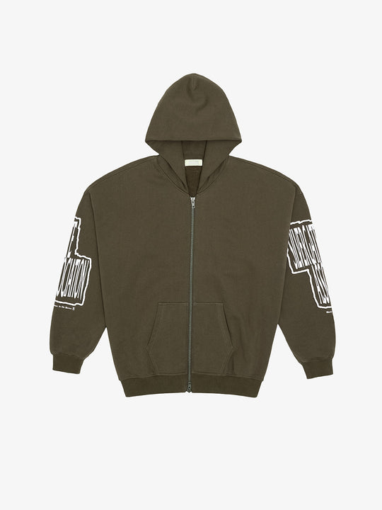 MHARF Army Green Vintage Zip-Up Hoodie | Face 3 Face