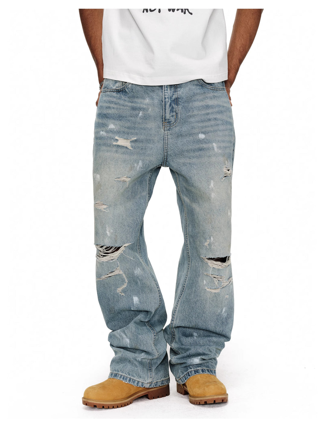 ANTIDOTE Washed Ripped Holes Light Blue Flared Jeans | Face 3 Face