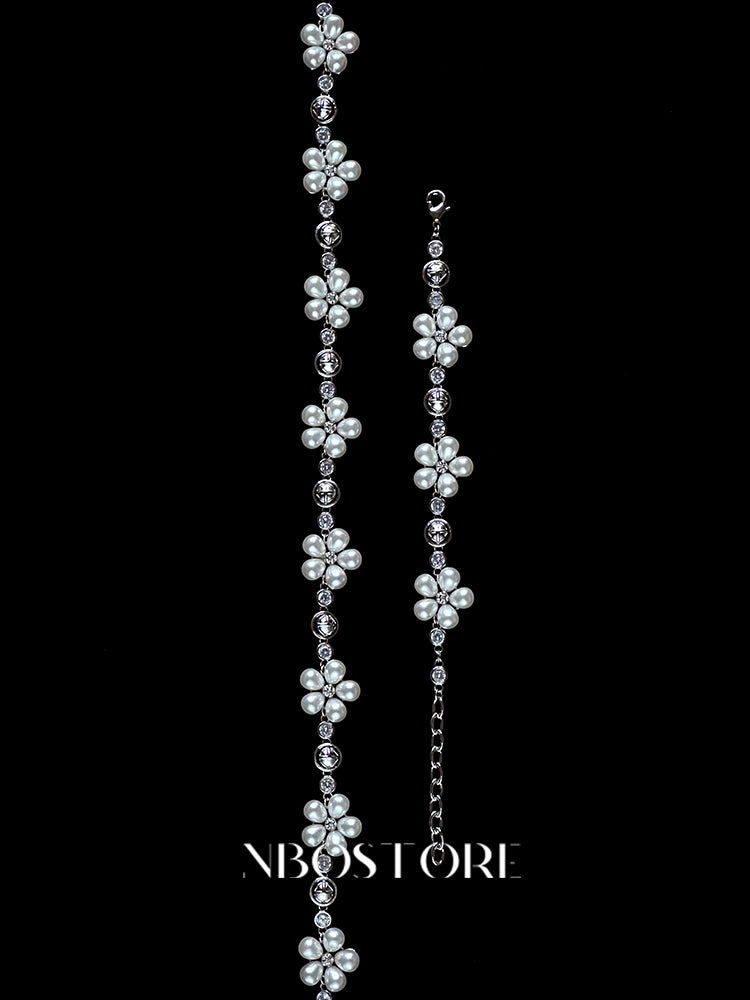 Nbostore Feeling Pearl White Flower Zirconia Necklace