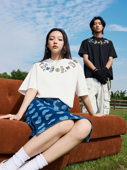 MEDM Butterfly Embroidered Neckline Tee | Face 3 Face