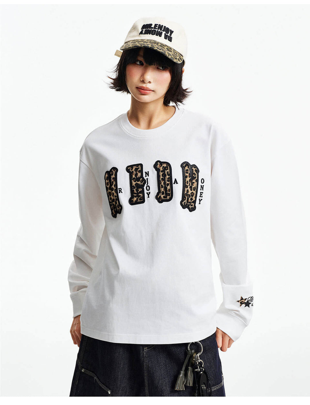 MEDM Leopard Print Logo Patch Long Sleeve Tee | Face 3 Face