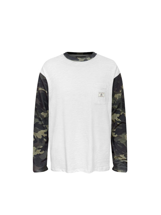 S45 Camouflage Sleeve Color Block Long Sleeve Tee