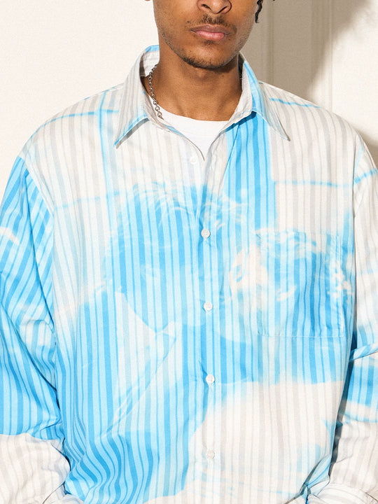 EMPTY REFERENCE Love Movie Stripe Irregular Print Long Sleeve Shirt