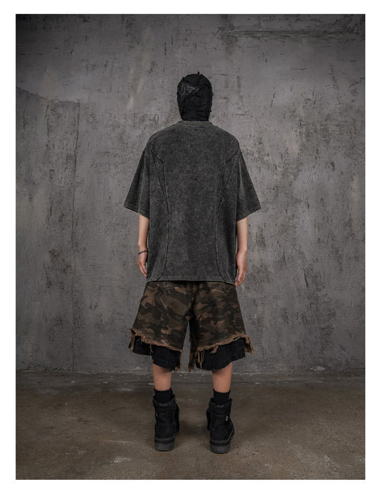 UNDERWATER Black Sand-Washed Faded Deconstructed Tee | Face 3 Face