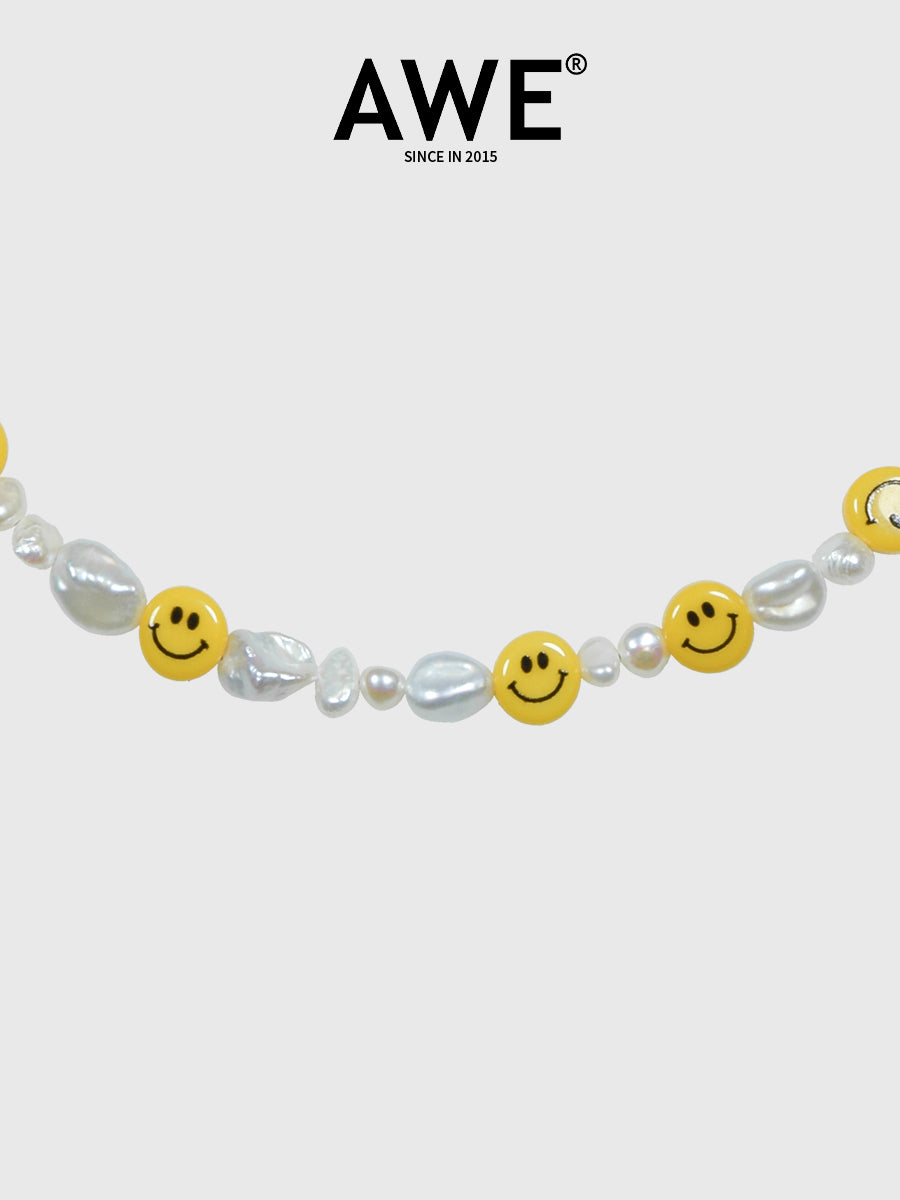 AWE Smiley Face Beaded Pearl Necklace | Face 3 Face