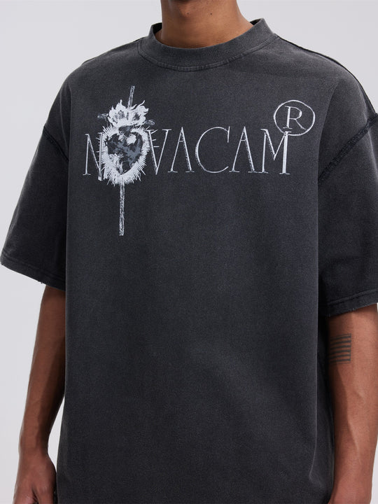 NOVACAM Vintage Frayed Logo Print Backstitch Tee | Face 3 Face